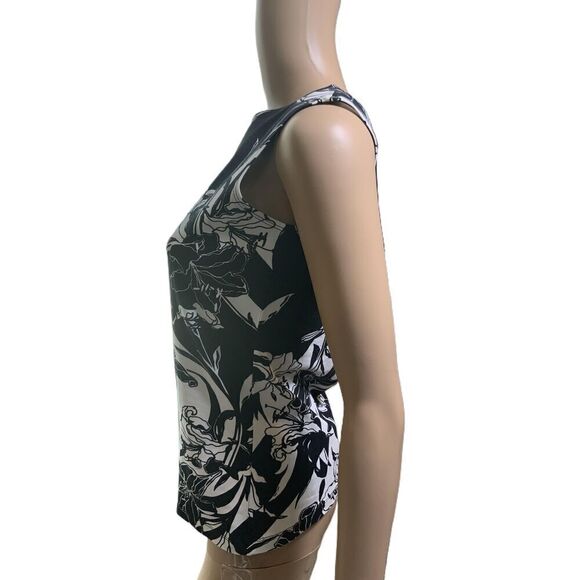 Talbots Black & White Floral Asymmetric Sleeveless Blouse Size Small - Picture 7 of 11